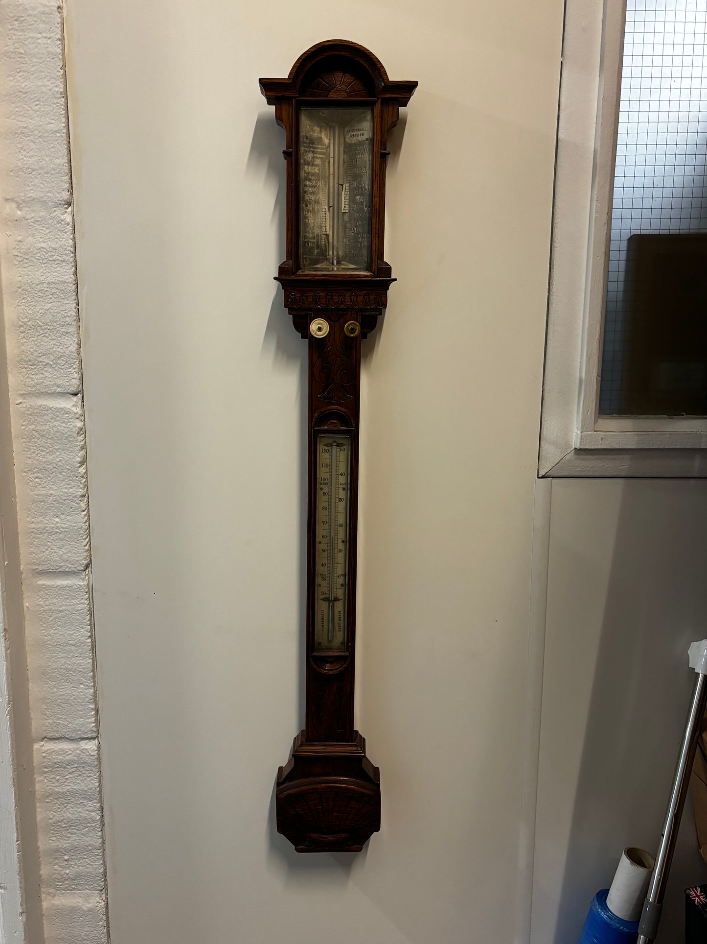 Antique Light Oak Stick Barometer. London maker