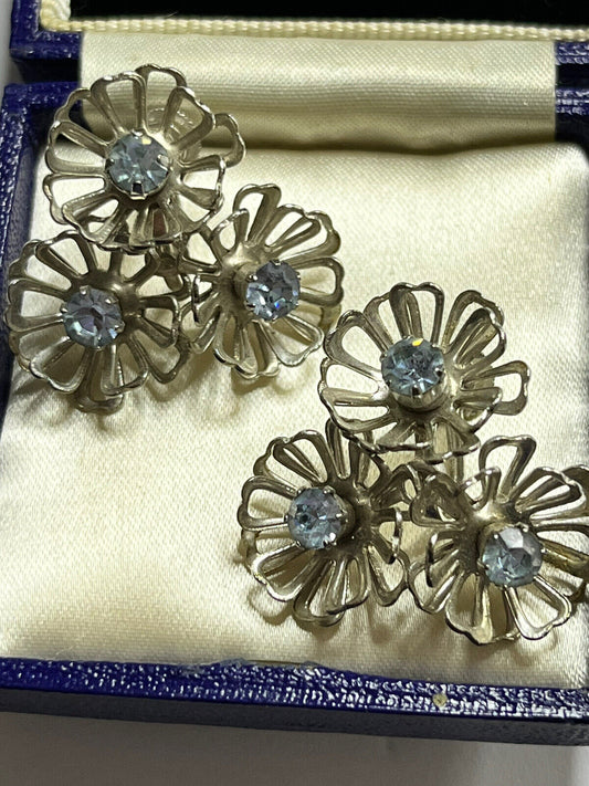 Vintage Coro Silver Tone Blue Stone Screwback Earrings