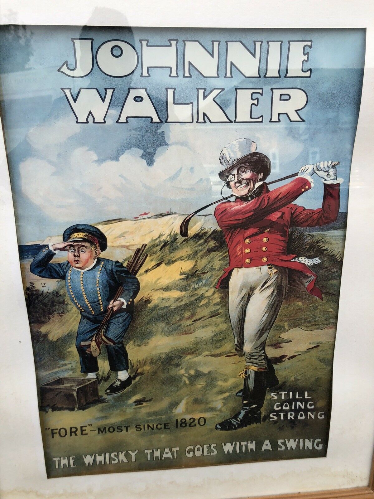 Large Old Framed Johnnie Walker Whisky Advertising Print