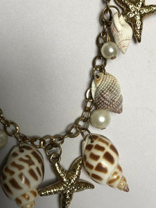 Vintage Gold Tone Shell Starfish Drop Necklace