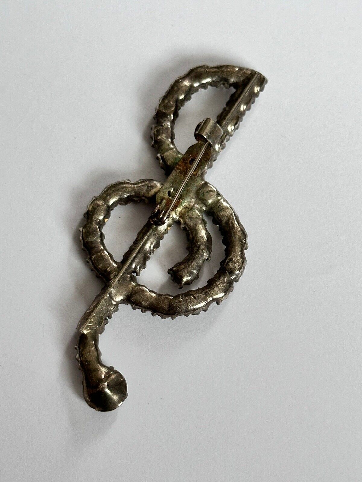 Vintage Silver Tone Musical Note Clef Paste Brooch