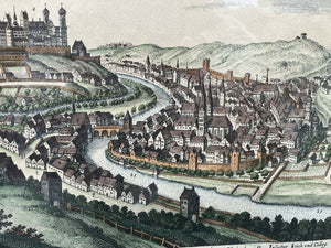 Antique Coloured Engraving By Conrad Buno Delineaut Of German Towns