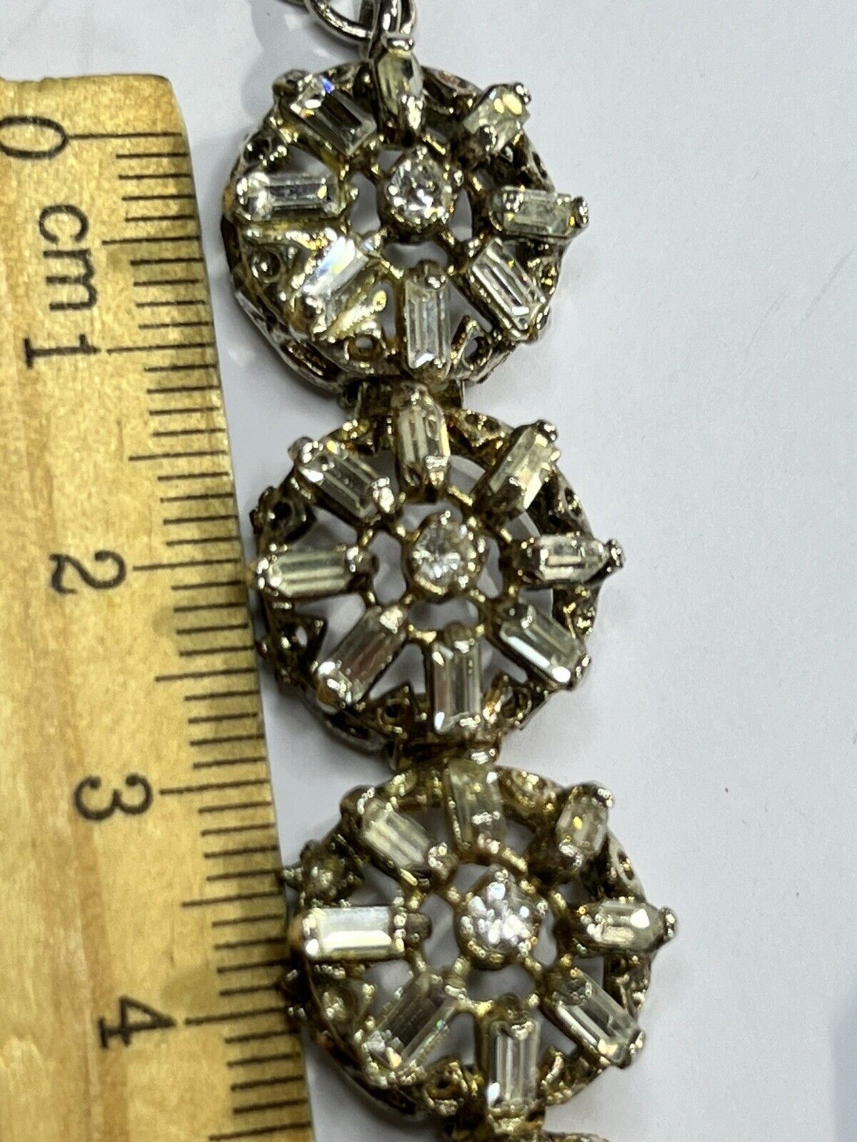 Vintage Baguette Diamanté Flower Link Bracelet