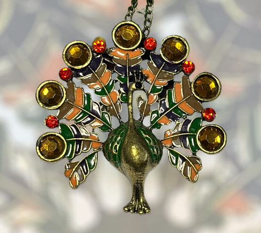 Vintage Multicoloured Enamel Diamanté Statement Peacock Necklace