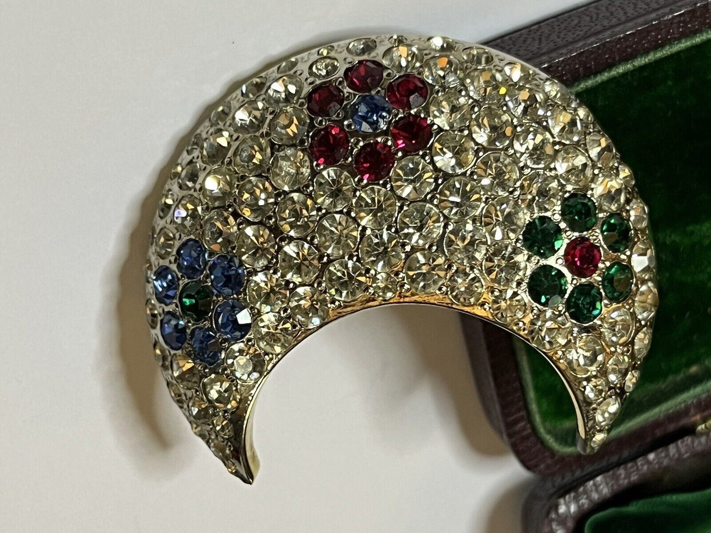 Vintage Half Moon Diamanté Made In Italy Brooch