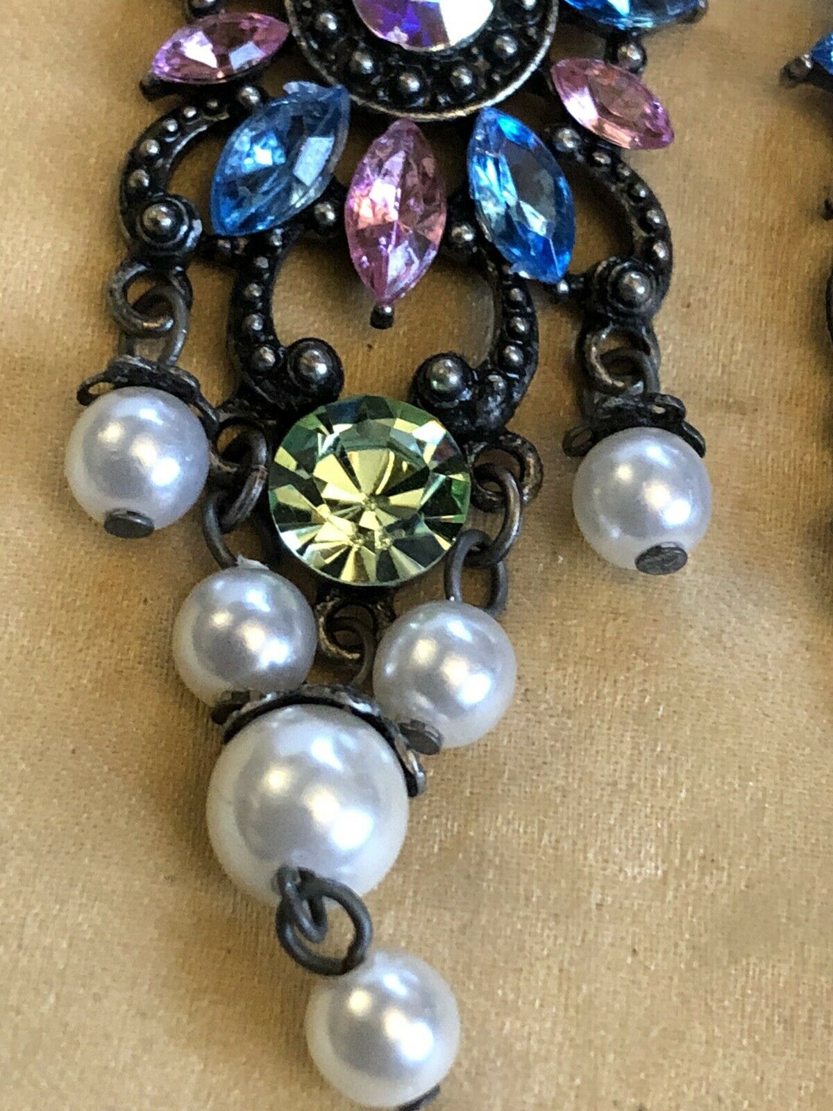 Vintage Multicoloured Diamanté Faux Pearl Drop Earrings