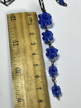 Vintage Silver Tone Blue Beaded Drops Necklace