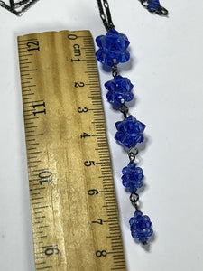 Vintage Silver Tone Blue Beaded Drops Necklace