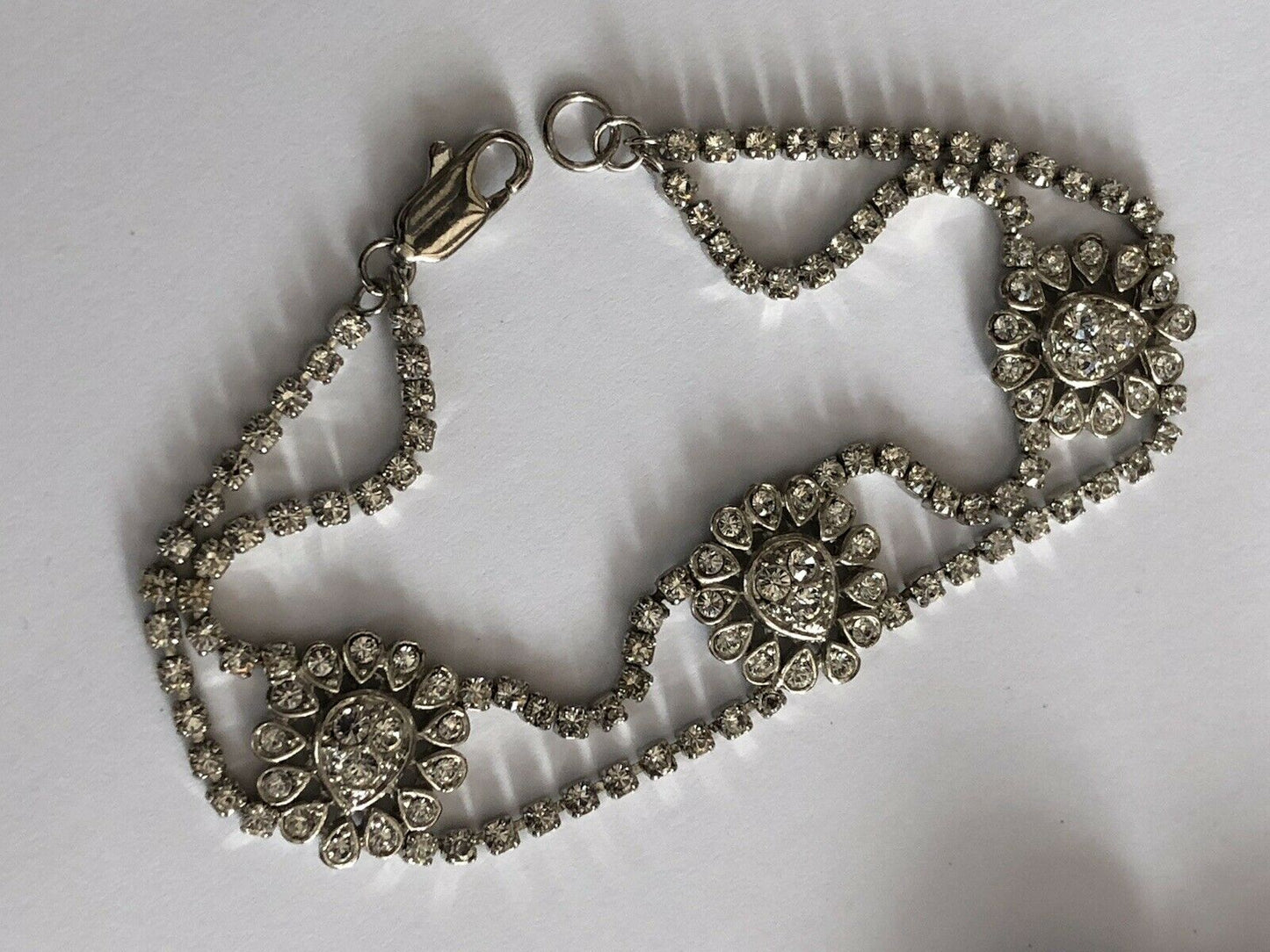 Vintage Rhodium Plated Diamanté Teardrop Bracelet