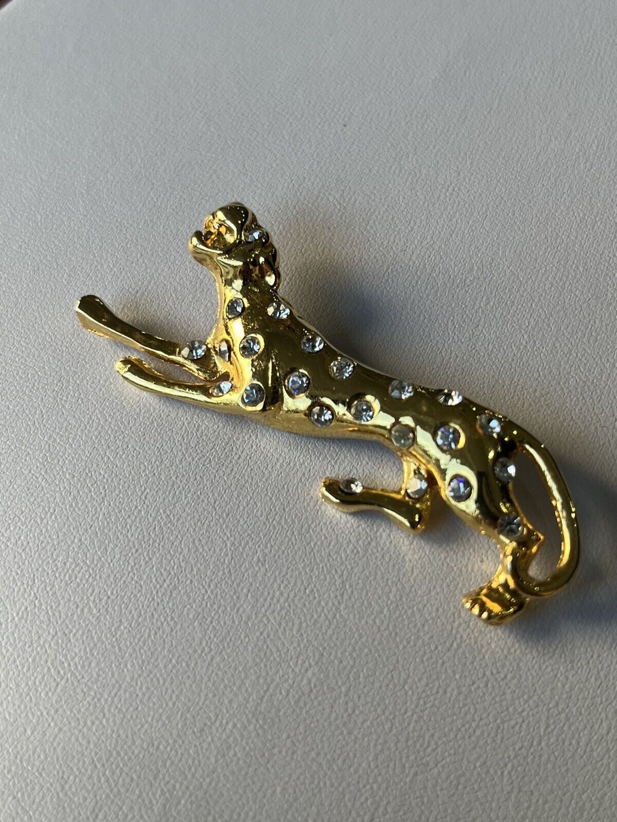 Vintage Gold Tone Diamanté Panther Leopard Brooch