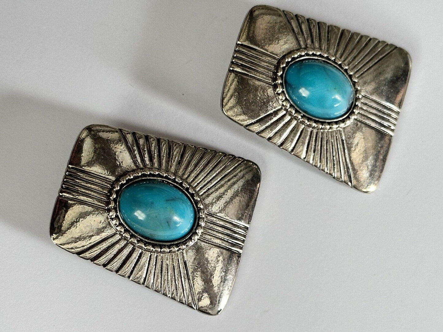 Vintage Silver Tone Faux Turquoise Clip On Earrings