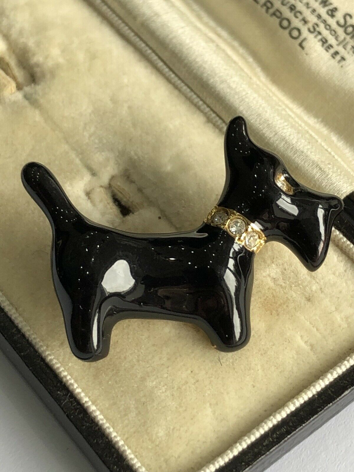 Vintage Enamel Diamante Scottie Dog Brooch ANTIQUES CHIC