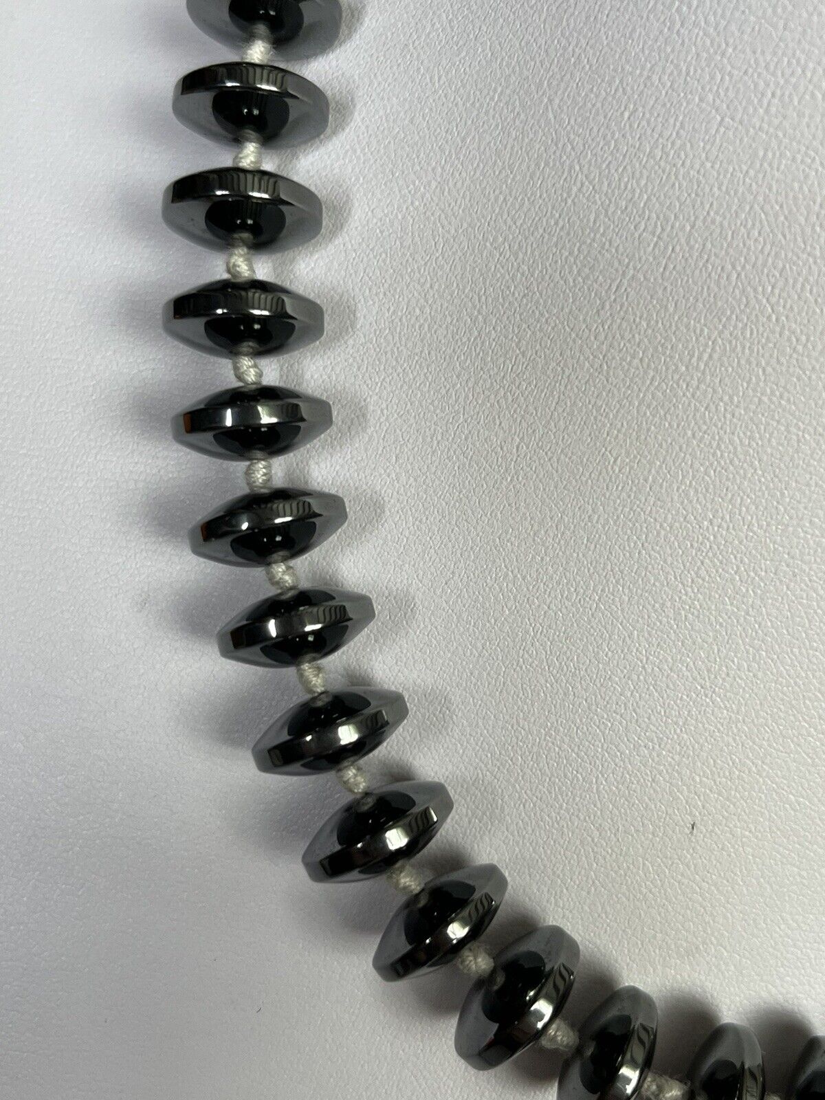 Vintage Hand Knotted Hematite Silver Clasp Necklace