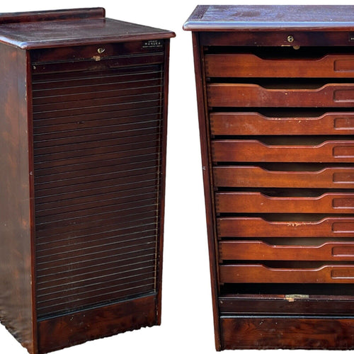 Filing Cabinet. Collectors Cabinet. With 9 Drawers And Tambour Roll Front.