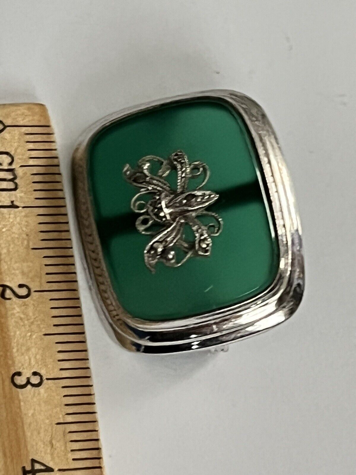 Vintage Silver 925 Green Onyx Marcasite Brooch And Screwback Earring Set
