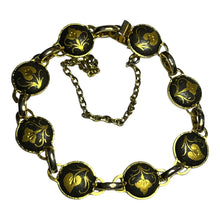 Vintage Toledo Demascene Spanish Gold Tone Leaf Bracelet Small Size