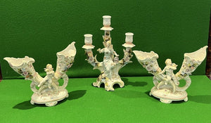 Pair Of Continental Porcelain Posy Holders And Candelabra