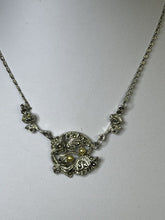 Vintage Marcasite Faux Pearl Flowers Necklace