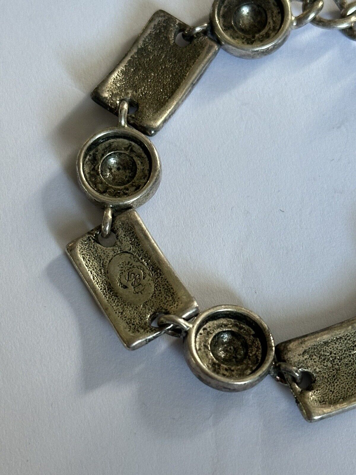 Vintage Silver Tone Etruscan Bracelet Safety Chain