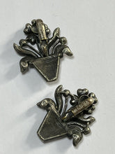 Vintage Unique Silver Tone Marcasite Flower Pot Clip On Earrings