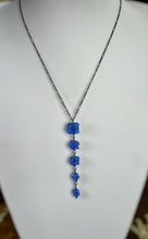 Vintage Silver Tone Blue Beaded Drops Necklace