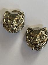 Vintage Silver Tone Cat Clip On Earrings