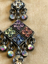 Vintage Multicoloured Diamanté Long Drop Earrings Statement