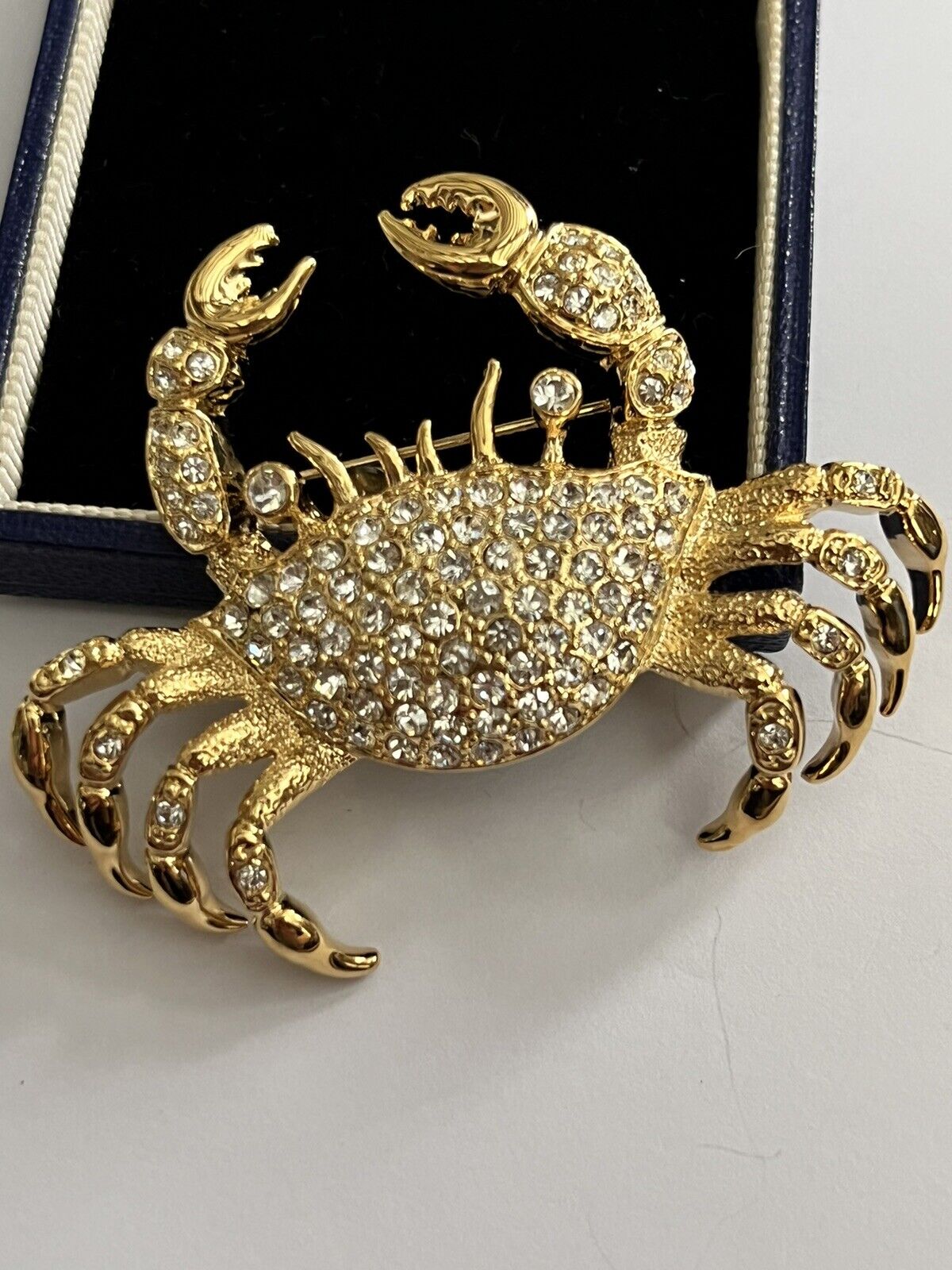 Vintage Gold Tone Diamanté Crab Statement Brooch