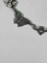 Vintage Silver Tone Butterfly Flowers Paste Necklace