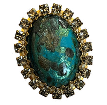 Vintage Gold Plated Turquoise Gold Murano Glass Statement Adjustable Ring