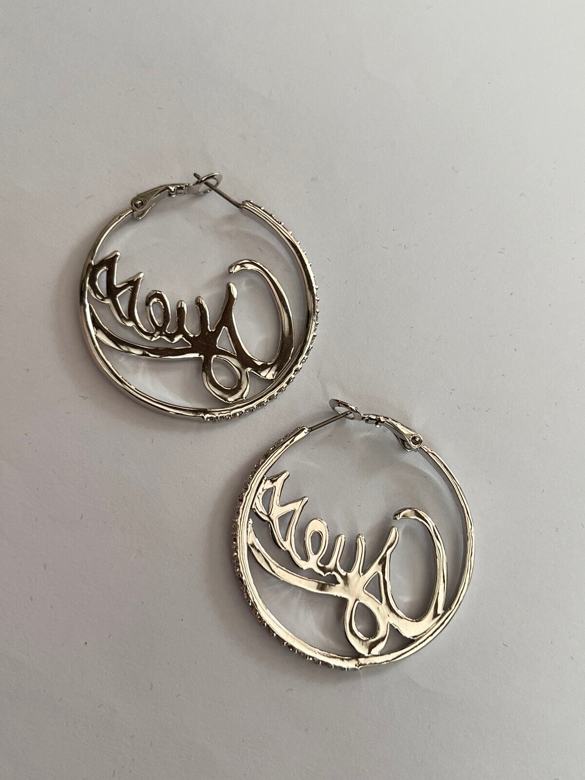 Vintage Guess Signed Silver Tone Diamanté Hoop Earrings
