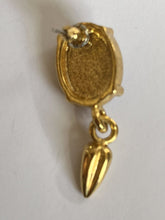 Vintage Gold Tone Faux Lapis Lazuli Drop Earrings
