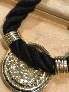 Vintage Gold Tone Centurion Black Ripe Necklace And Clip Earring Set