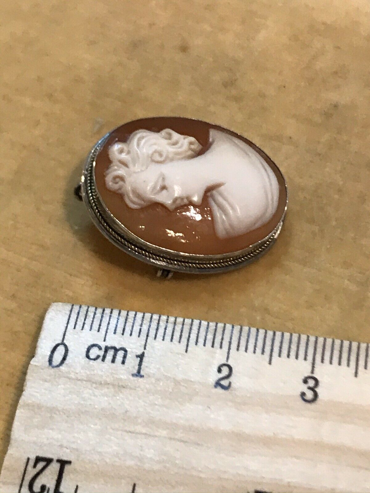 Vintage Silver 800 Shell Cameo Brooch Pendant
