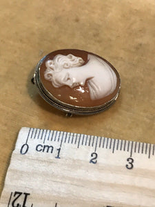 Vintage Silver 800 Shell Cameo Brooch Pendant