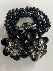 Butler And Wilson Gunmetal Black Flowers Beaded Statement Bracelet
