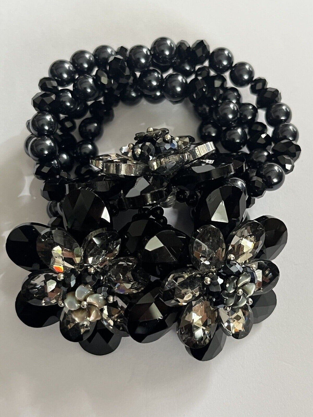Butler And Wilson Gunmetal Black Flowers Beaded Statement Bracelet