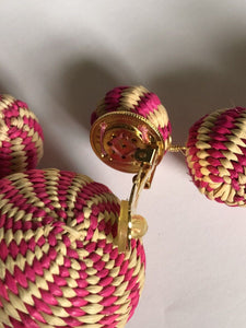 Vintage Statement Long Drop Pink Swirl Earrings