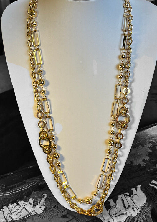 Vintage Long Length Gold Plated Double Strand Necklace