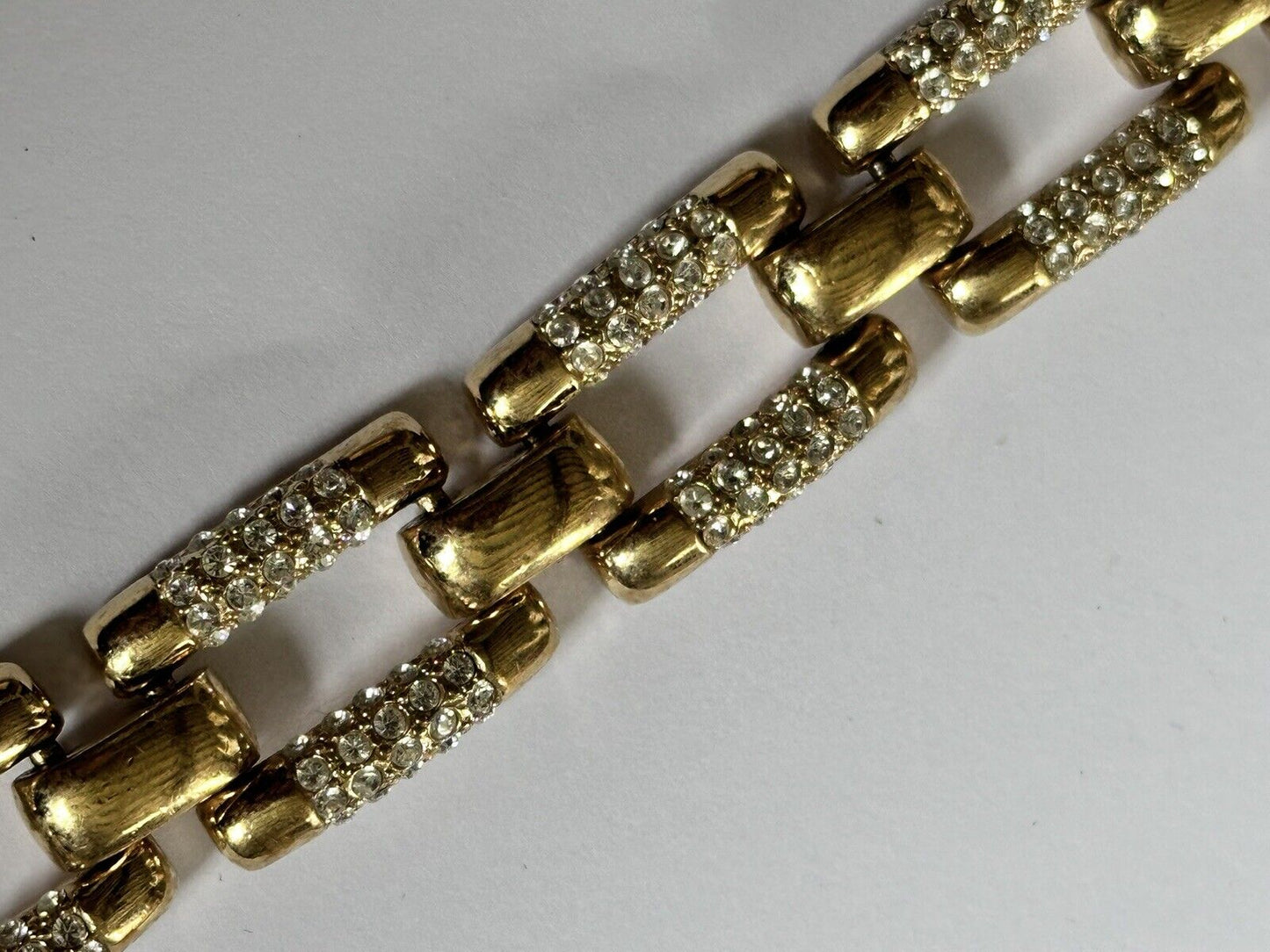 Vintage 1980s Gold Plated Diamanté Link Bracelet