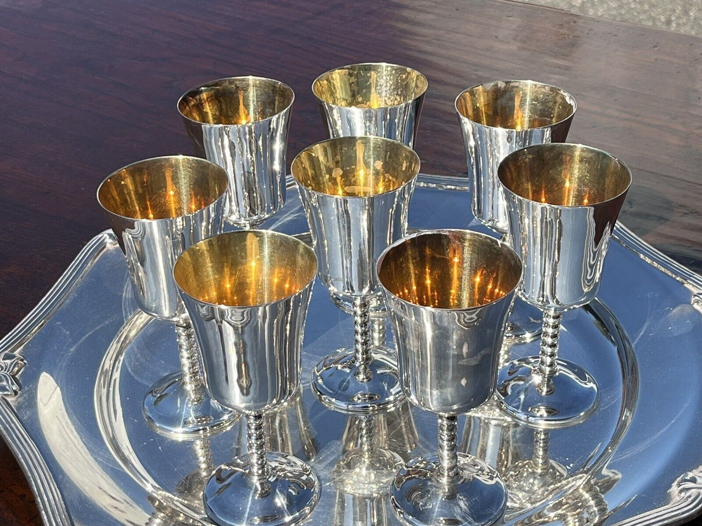 8 English Silver Plate Goblets & Silver Plate Tray