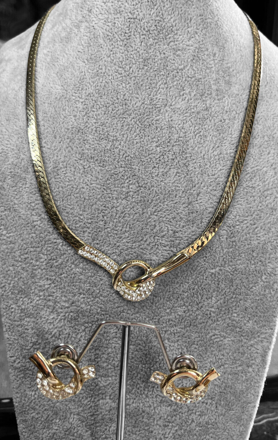 Vintage Pierre Cardin Signed Gold Plated Diamanté Necklace Earring Set