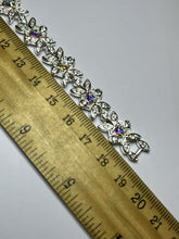 Vintage Silver Tone Aurora Borealis Flowers Diamanté Bracelet