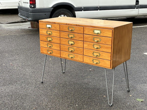 Mid Century Pine Bank Of Collectors Drawers. 15 Drawers. Good Quality.