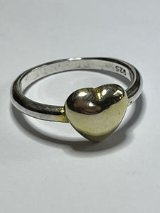 Vintage Sterling Silver Gold Plated Heart Ring Size P1/2