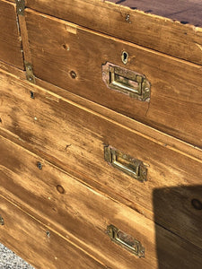 Pine Campaign Style Chest. Military Chest. With Brass Handles & Brass Bound.