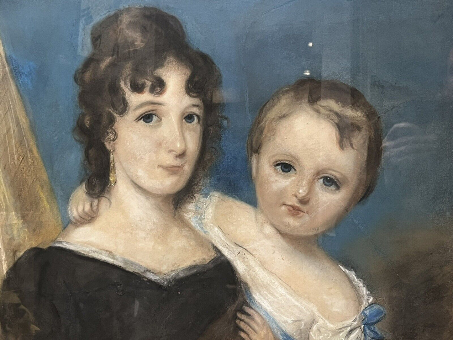 Portrait Chalk Painting Of A Mother And Child, Extremely Well Drawn.