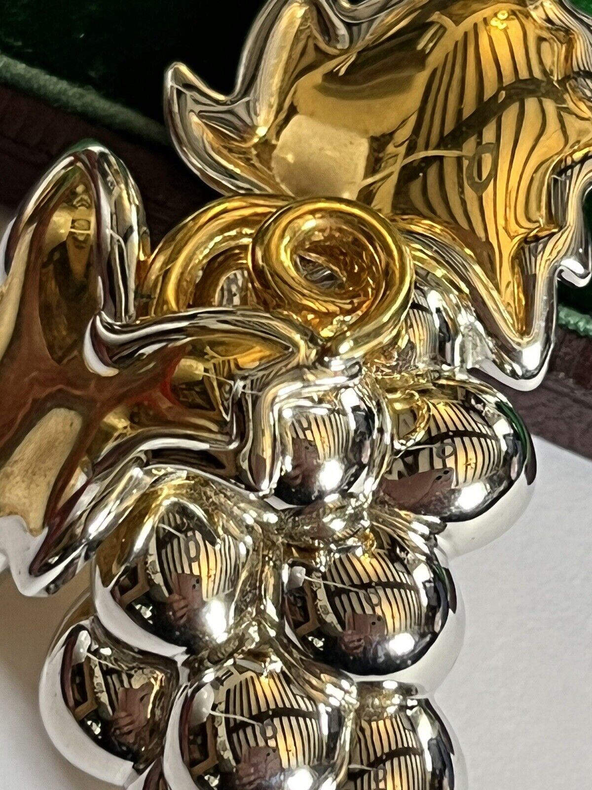 Vintage Gold Silver Tone Grapes Vine Brooch