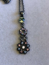 Vintage Pink Blue Green Flower Diamanté Drop Necklace