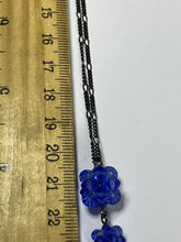 Vintage Silver Tone Blue Beaded Drops Necklace